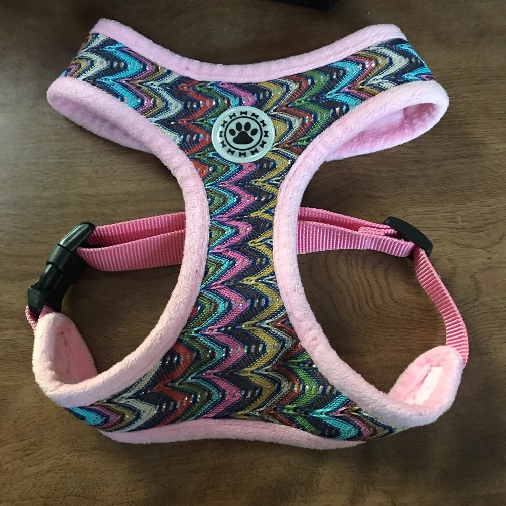 Pink & multicolored glittery dog harness
